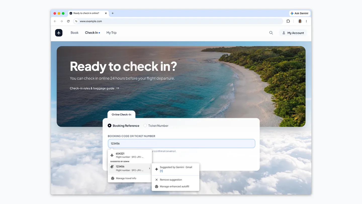 Chrome-autofill die suggesties uit Gmail toont bij een formulier