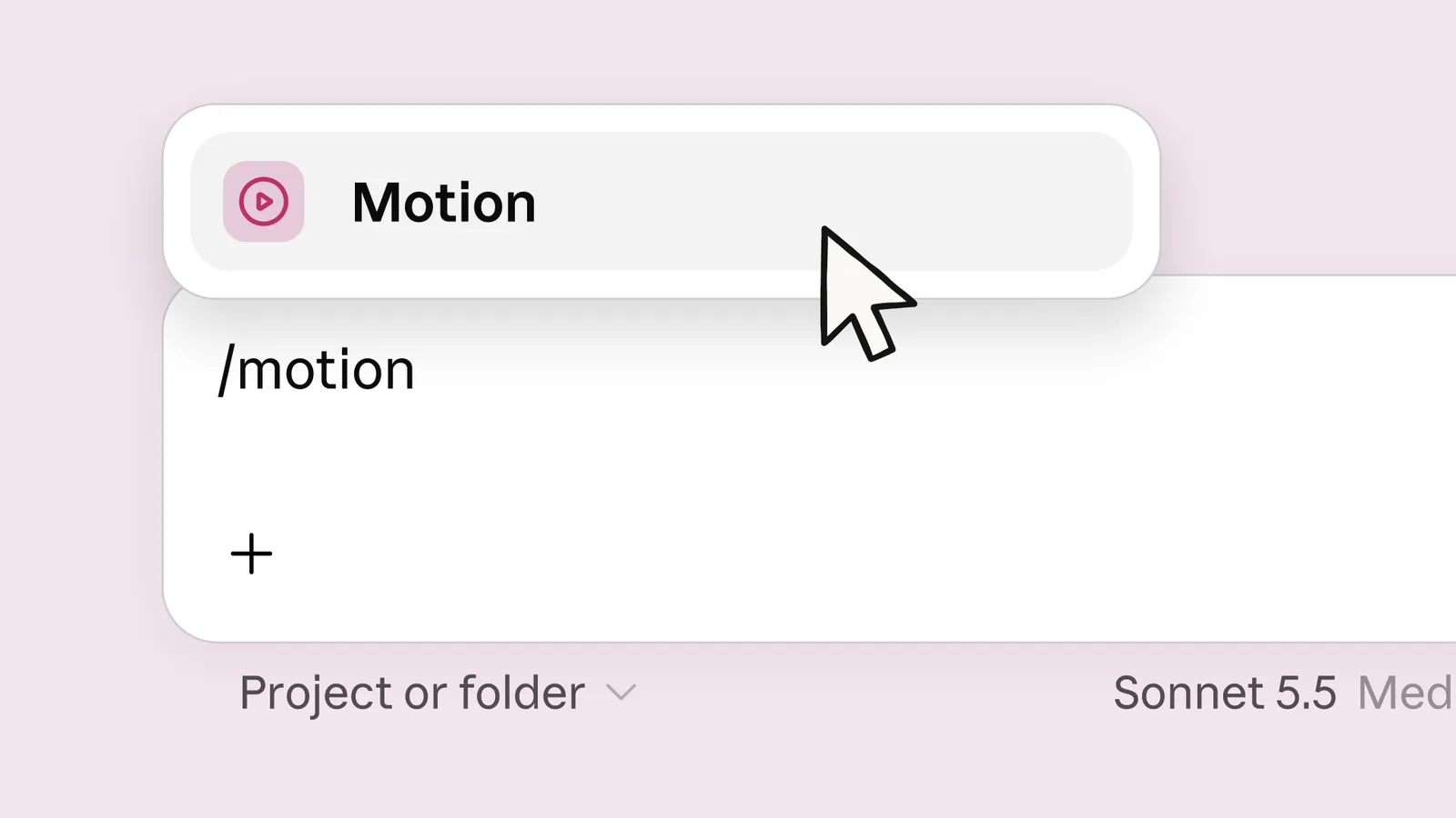 Het /motion-menu in Claude waarmee je een animatie start