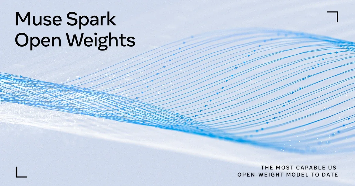 Meta-artwork bij Muse Spark Open met blauwe lijnen op een lichte achtergrond en de tekst over het meest capabele Amerikaanse open-weightmodel