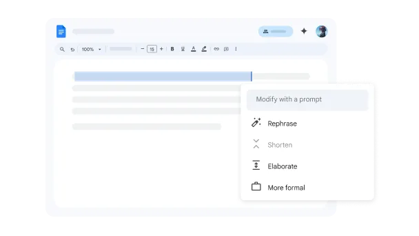Gemini in Google Docs past een geselecteerd stuk tekst aan